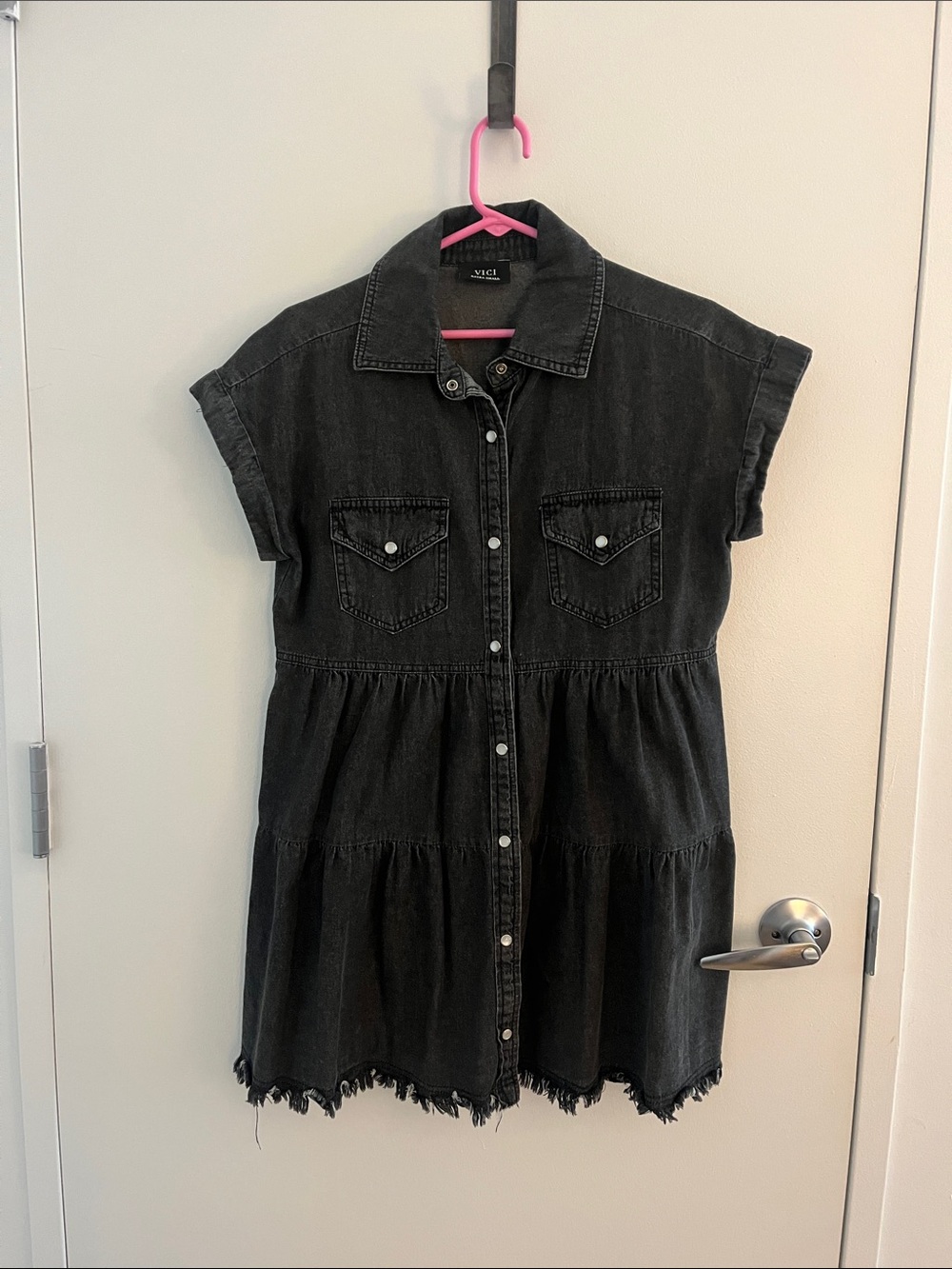 Vici Black Washed Denim Mini Dress